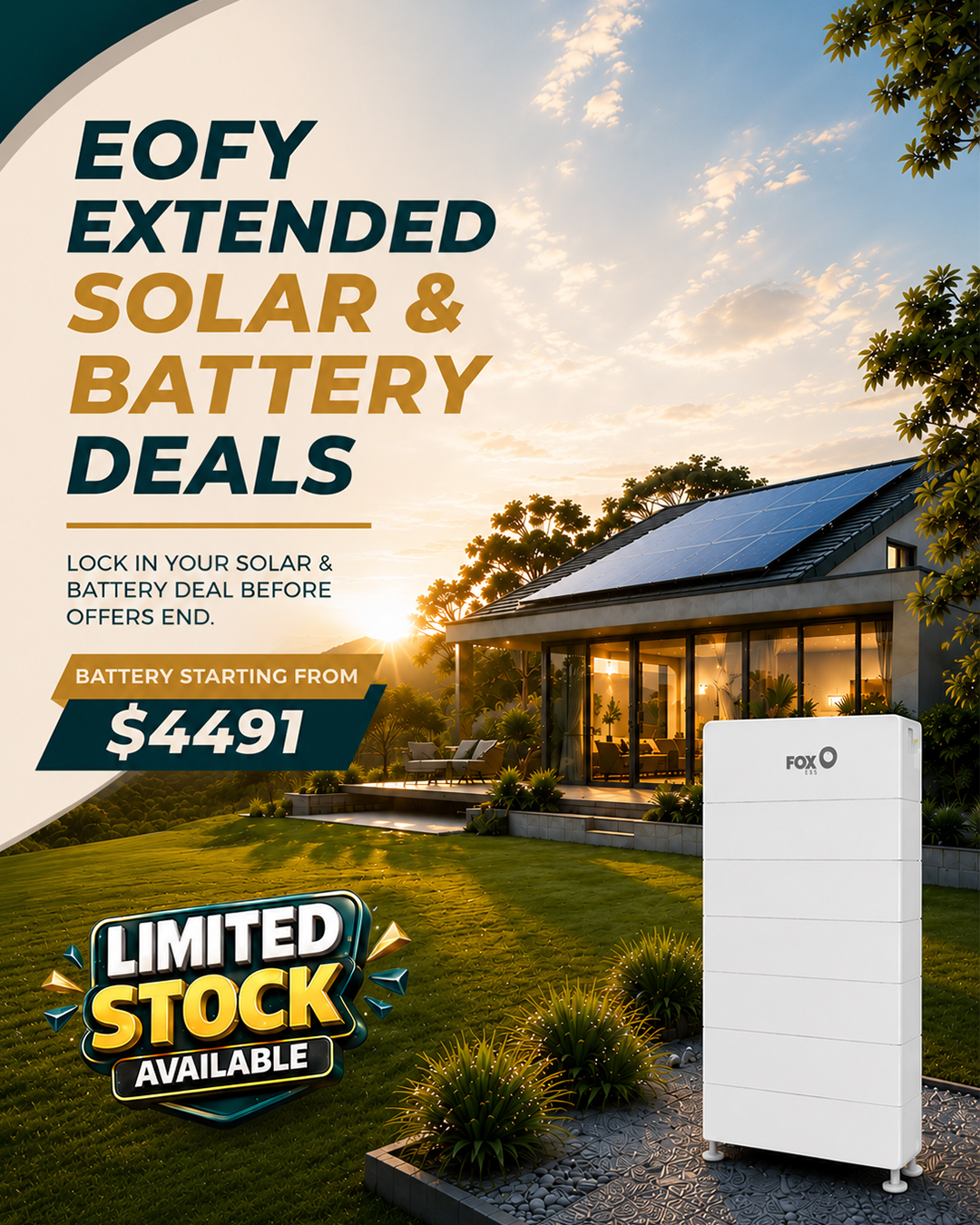 EOFY Extended Solar and Battery Deals - Battery starting from $4491 - Sunplex Energy